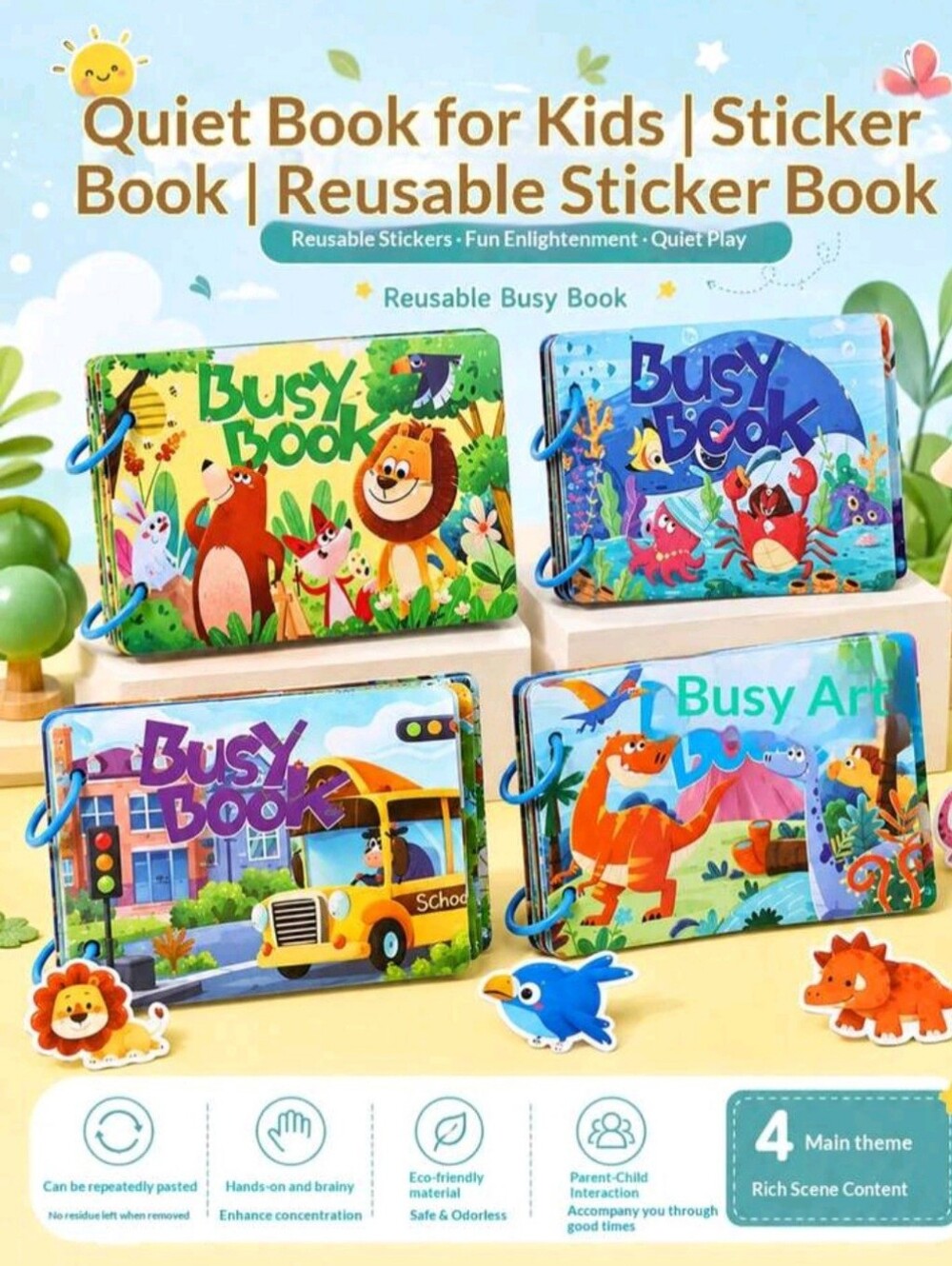 Quiet Reusable Sticker Busy Book for Kids - Forest Animals